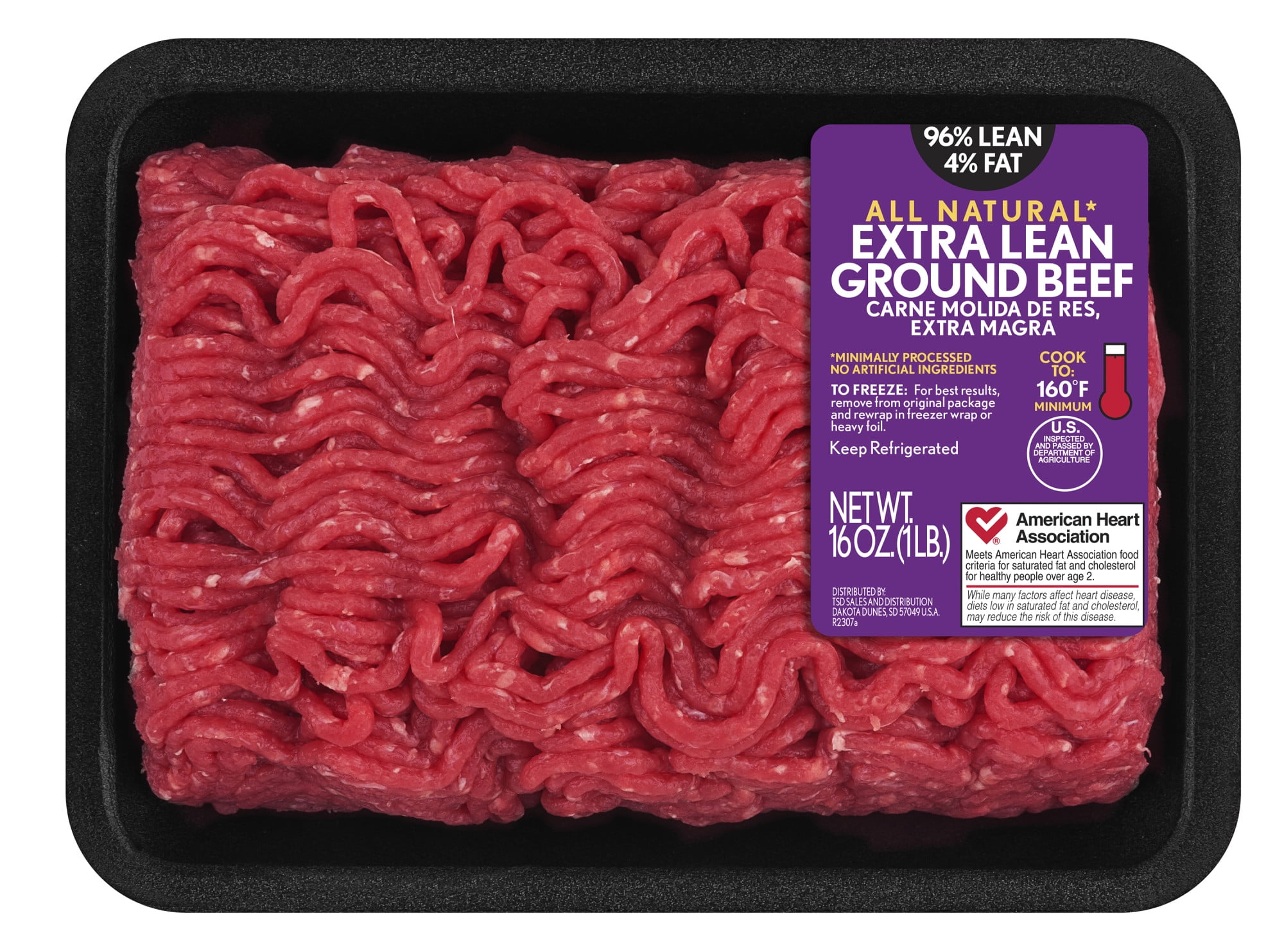 All Natural* 96% Lean/4% Fat Extra Lean Ground Beef Tray, 1 Lb - Walmart.com - Walmart.com