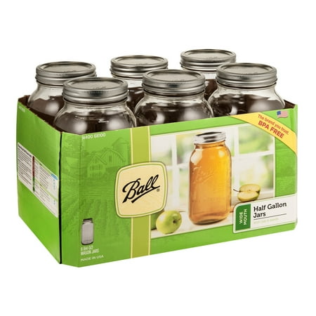 Ball Glass Mason Jar With Lid Amp Band Wide Mouth 64 Ounces 6 Count Walmart Com