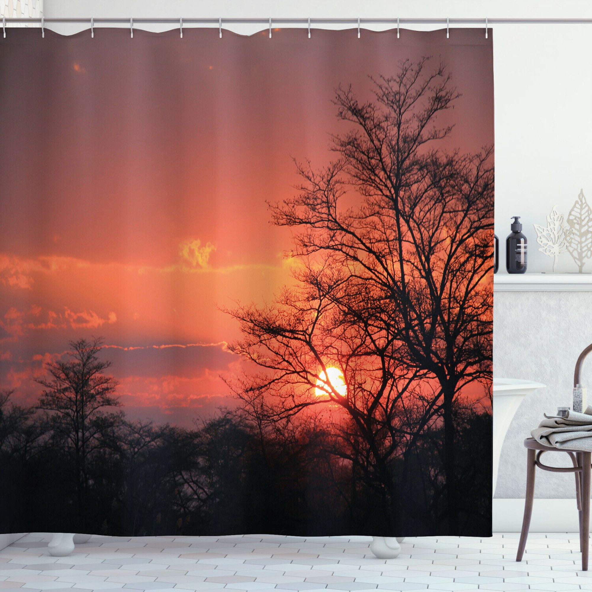 Create A Serene Escape With An African Sunset Shower Curtain For Your