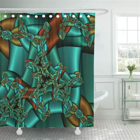 Cynlon Gold Rust And Teal Bathroom Decor Bath Shower Curtain 66X72 Inch