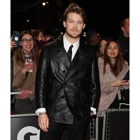 Gq Awards Black Joe Alwyn Leather Peacoat