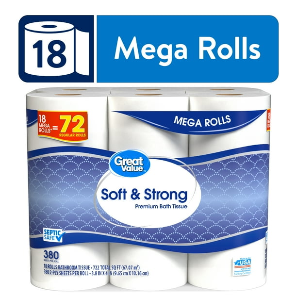 Great Value Soft Strong Premium Toilet Paper 18 Mega Rolls Walmart