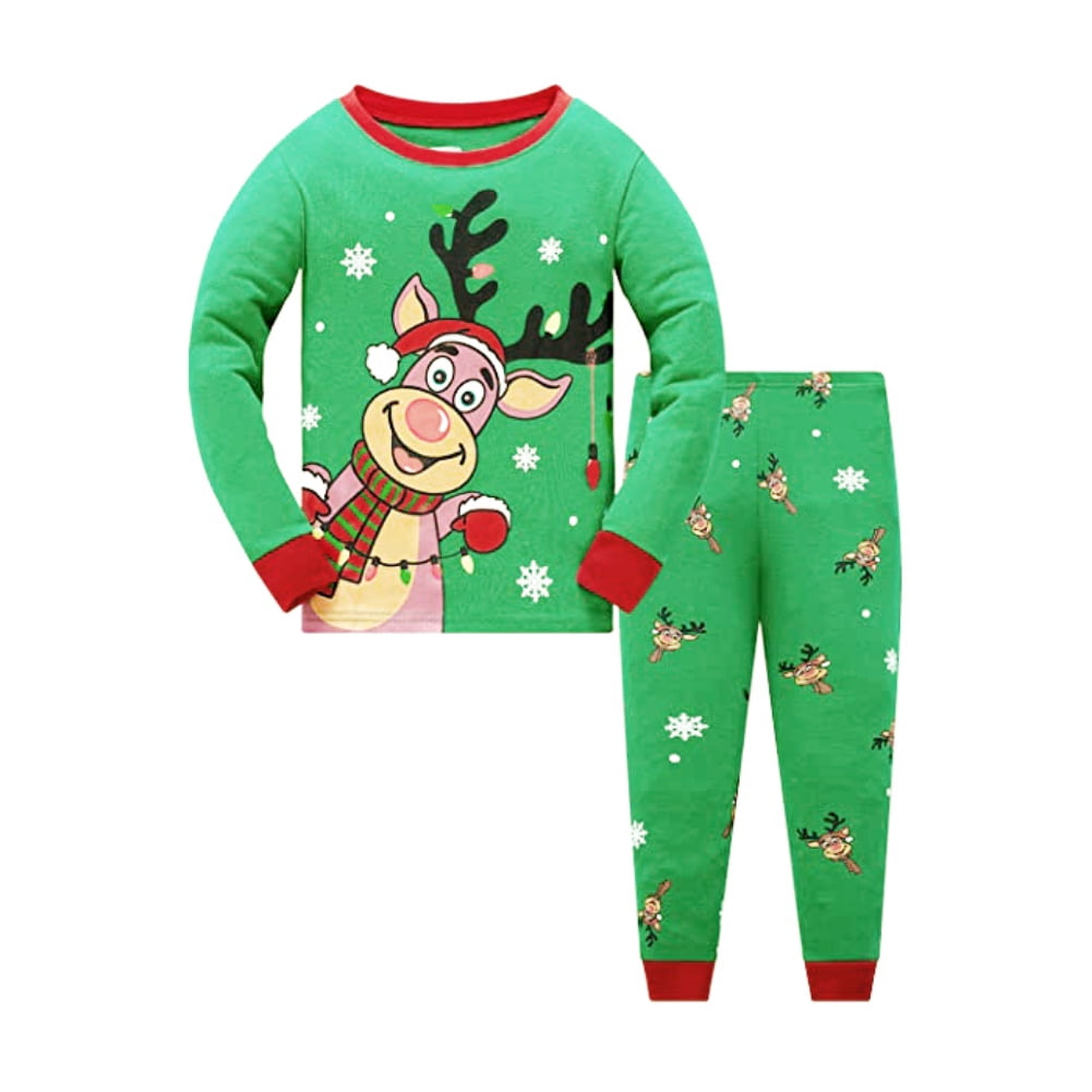 Kids Christmas Pajamas 100% Cotton Long Sleeve Boys Christmas Pjs 2 Pcs ...