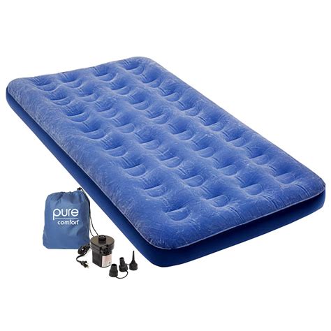 Pure Comfort Low Profile Flock Top Twin Air Mattress With Pump