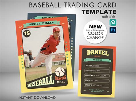 Retro Baseball Card Template Theme Vintage Trading Card Etsy