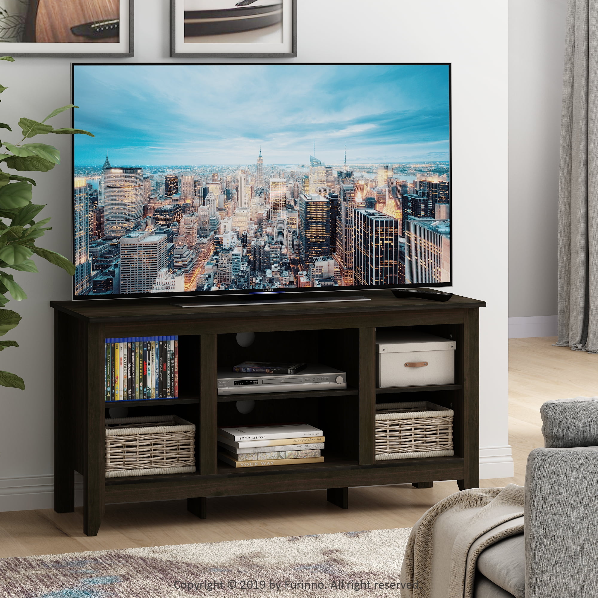 Tv Stand With Shelves For Tv Up To 55 Inch Walmart Com