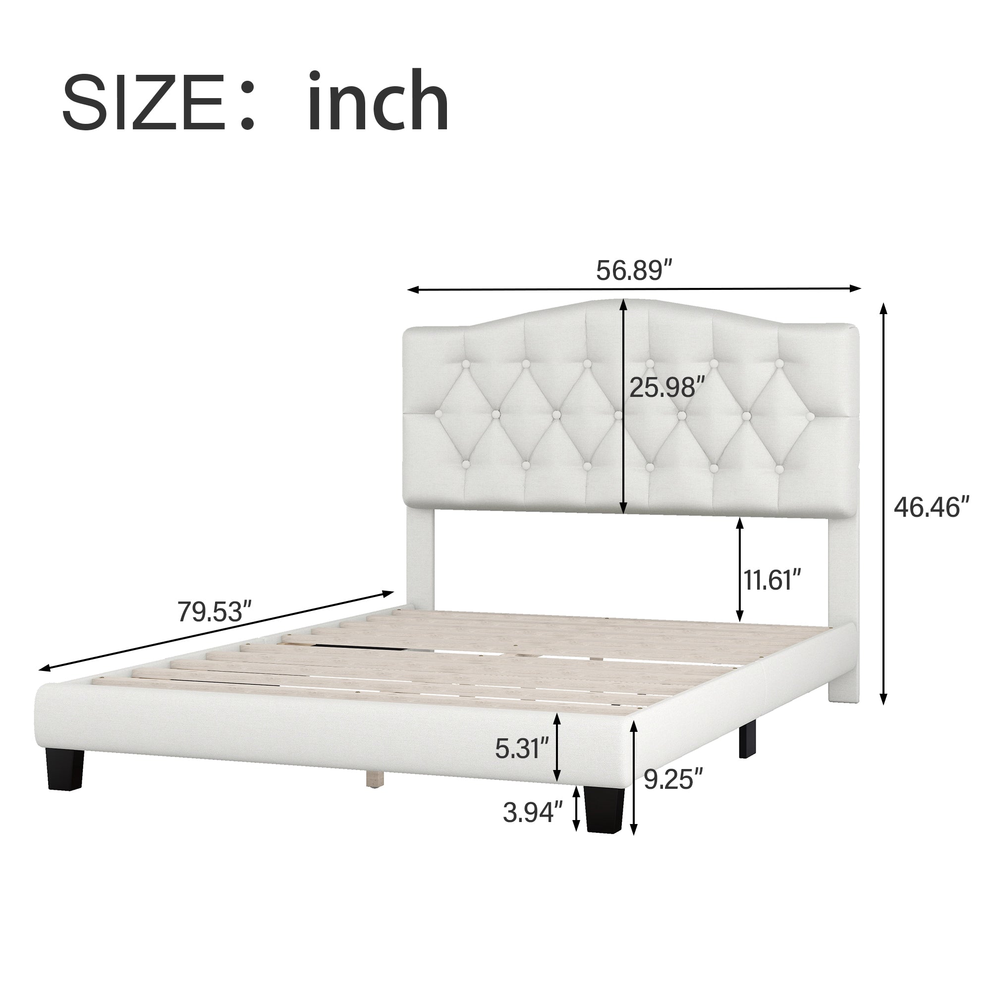 Uhomepro Fabric Upholstered Platform Queen Bed Frame With Adjustable