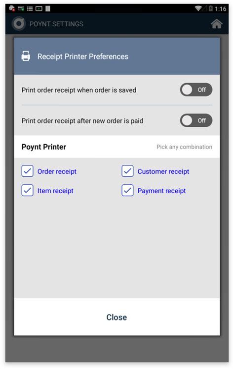 What Are The Different Types Of Receipt Options On The Device Poynt